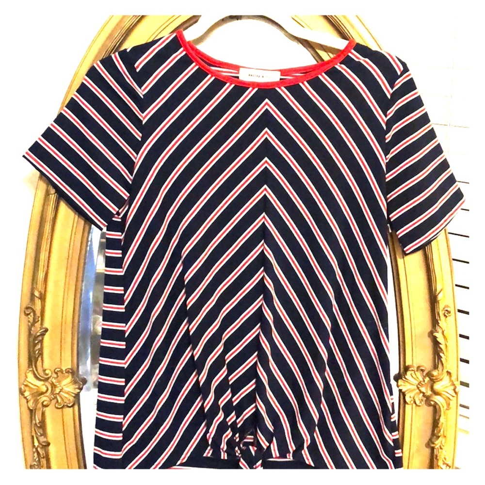 Navy, red, and white stripe shirt. Size small